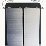 Comparison of the darker and lighter Kasuri play runners so you can choose the design that best suits your space 