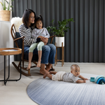 Mom and children enjoy Large round play mat for modern family homes The Kasuri is stylish with a gradient designs he navy blue play mat is perfect for anywhere in the home