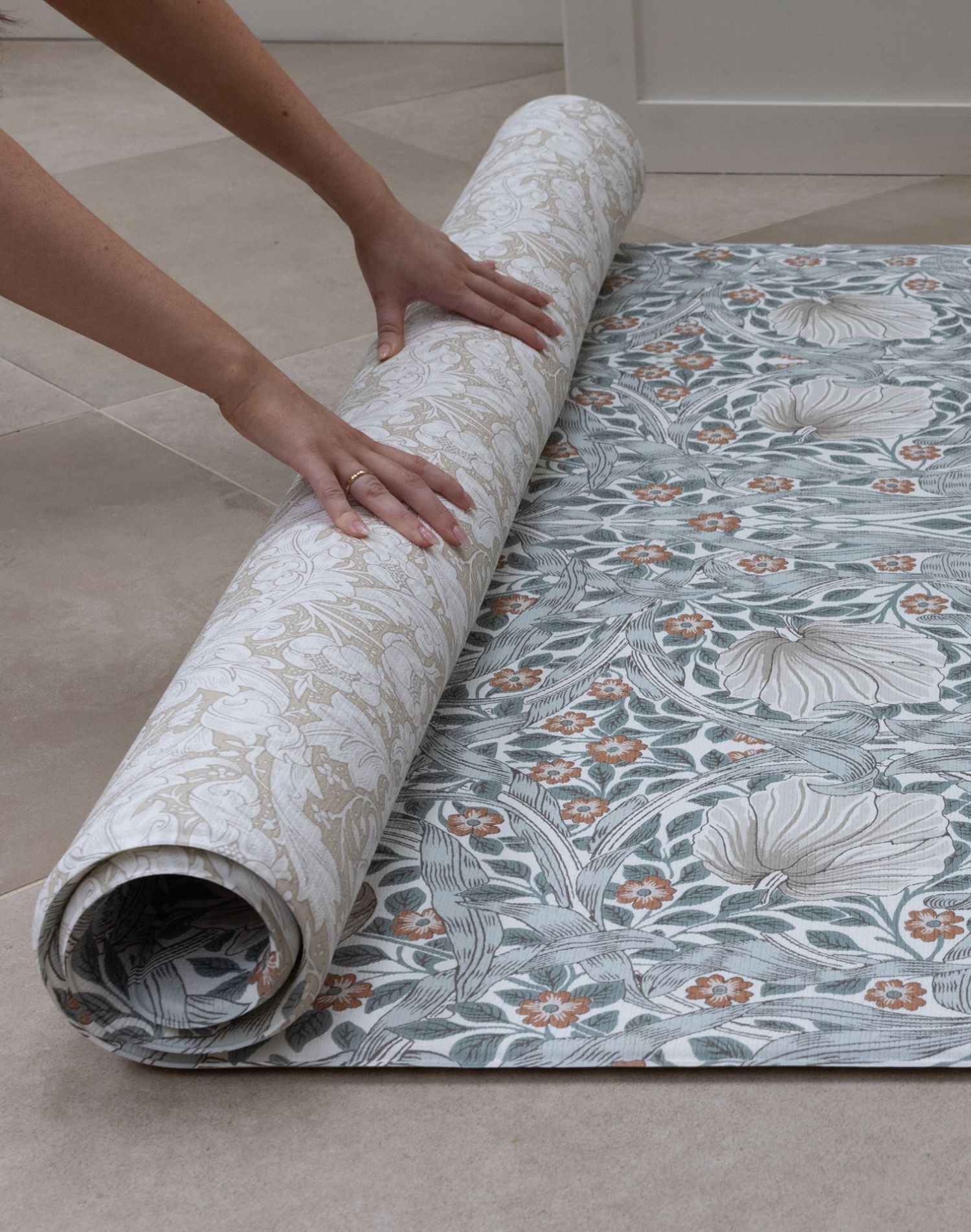 Rolled William Morris Pimpernel floor play mat