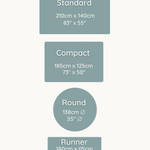 Size guide for Totter and Tumble from the large play rug to the narrow kitchen mat called the runner so you can choose the ideal space for your family home