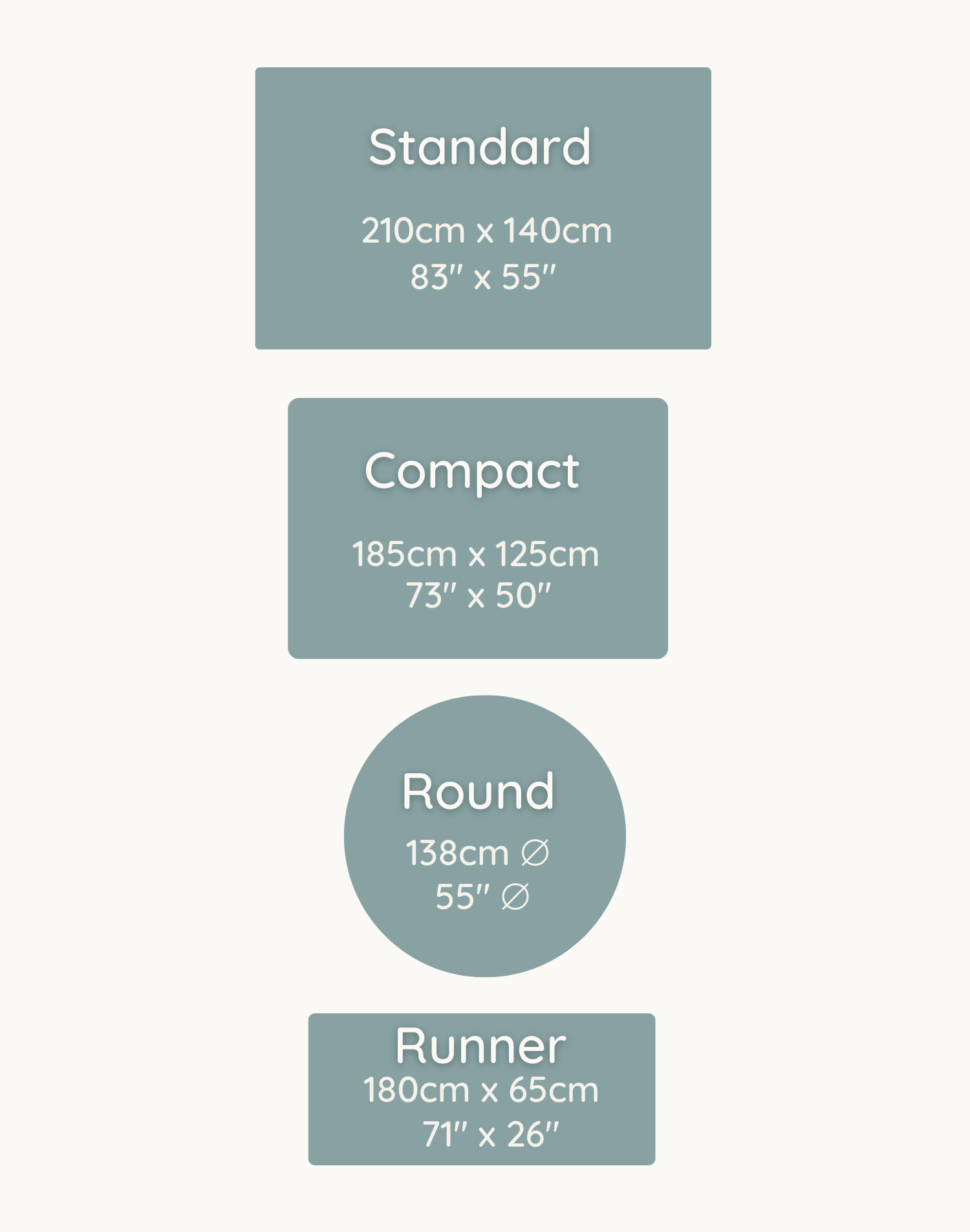 Size guide for the totter & tumble collection with four shapes for your family home 