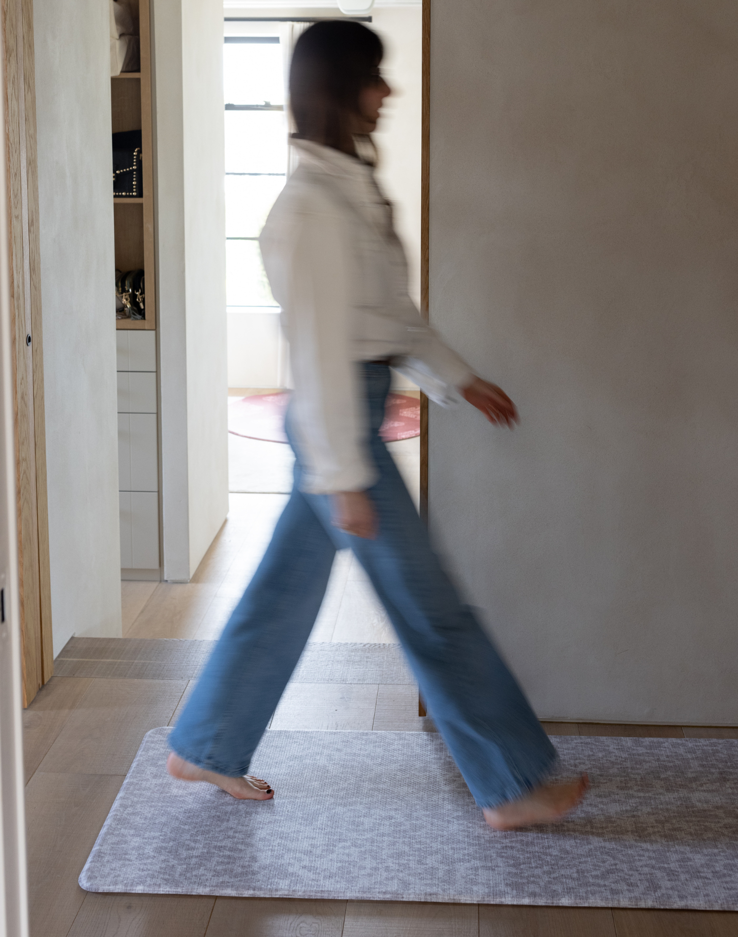 Stylish gray hallway runner made from thick memory foam for warmth and comfort underfoot place anywhere in the home for support and to relieve achy joints